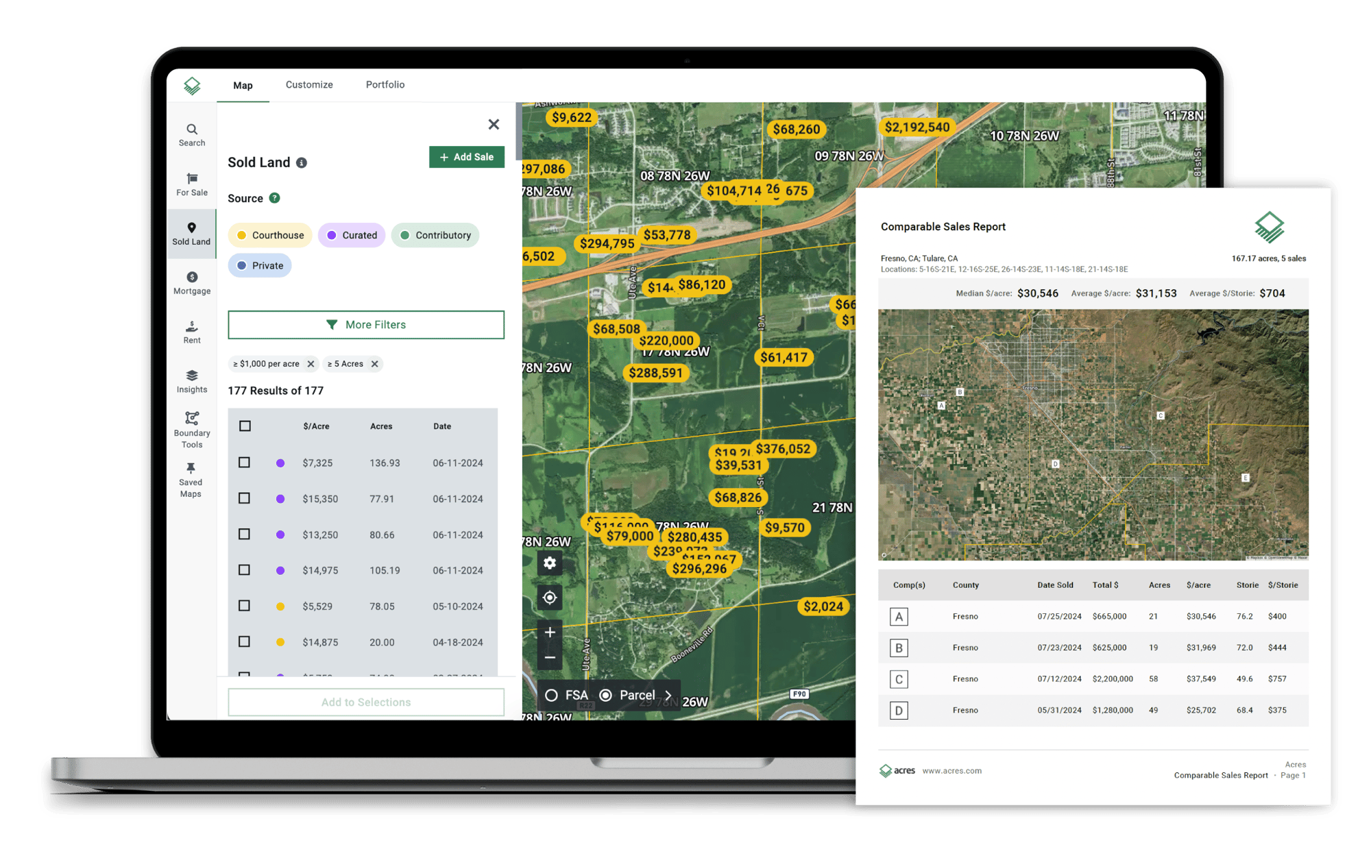 Sold land and comparable sales report