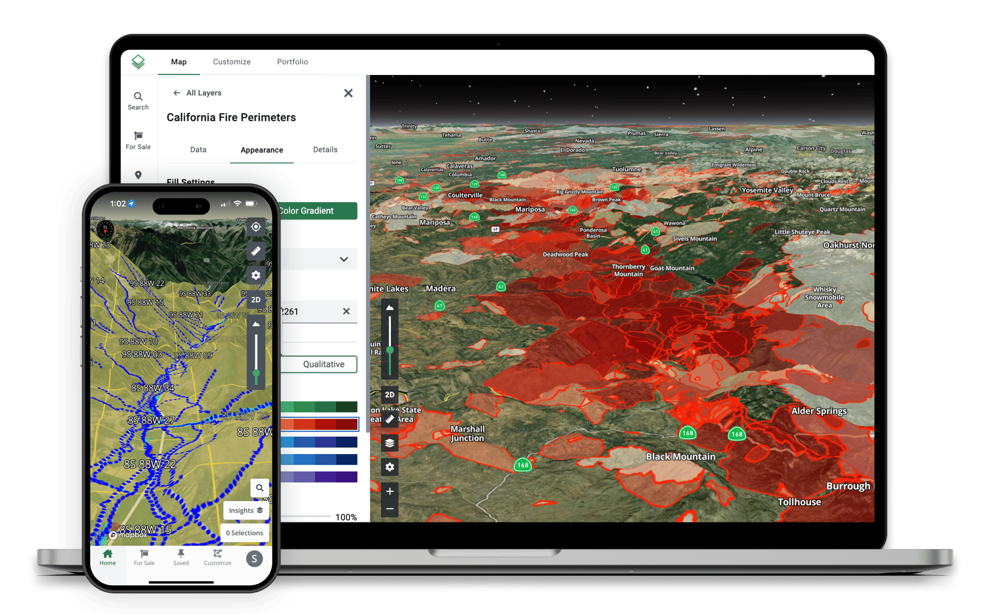 CA Fire on desktop and Flood layer on mobile