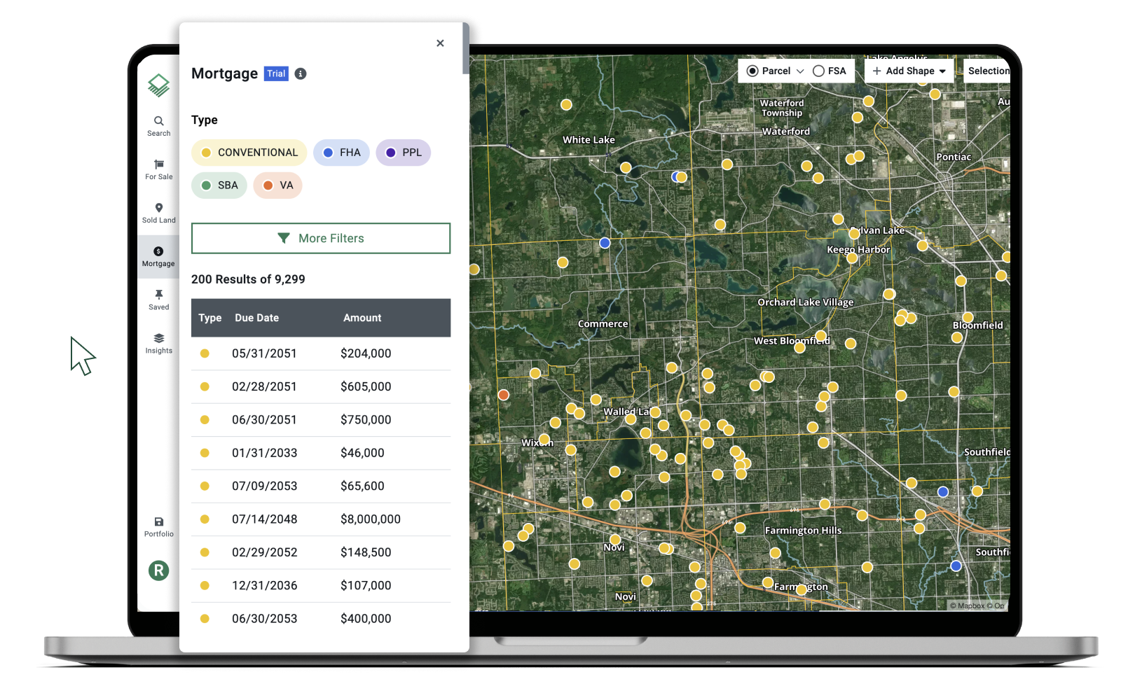 Mortgage data on a laptop in Acres